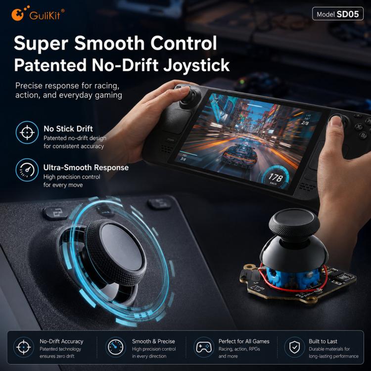GuliKit SD05 Electromagnetic Joystick Replacement for Steam Deck OLED, Hall Effect Analog Stick Repair Kit, No Soldering Required, Capacitive Touch Sensing, for Steam Deck OLED