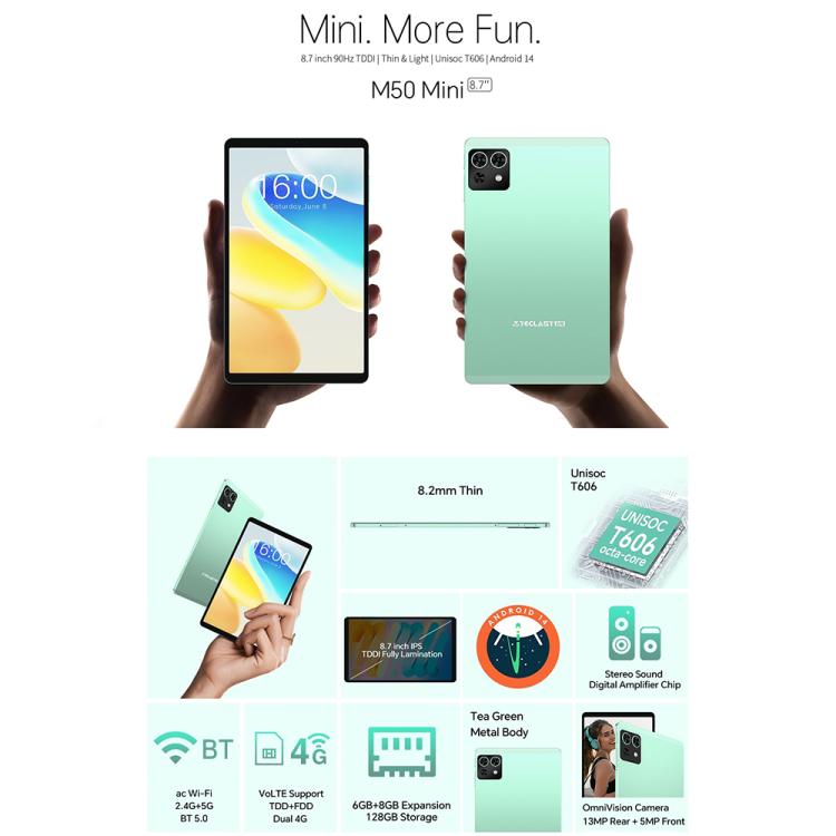 Teclast M50 Mini WiFi Tablet PC, 4GB+128GB, 8.7 inch Android 15 Unisoc T606 Octa Core, M50 Mini