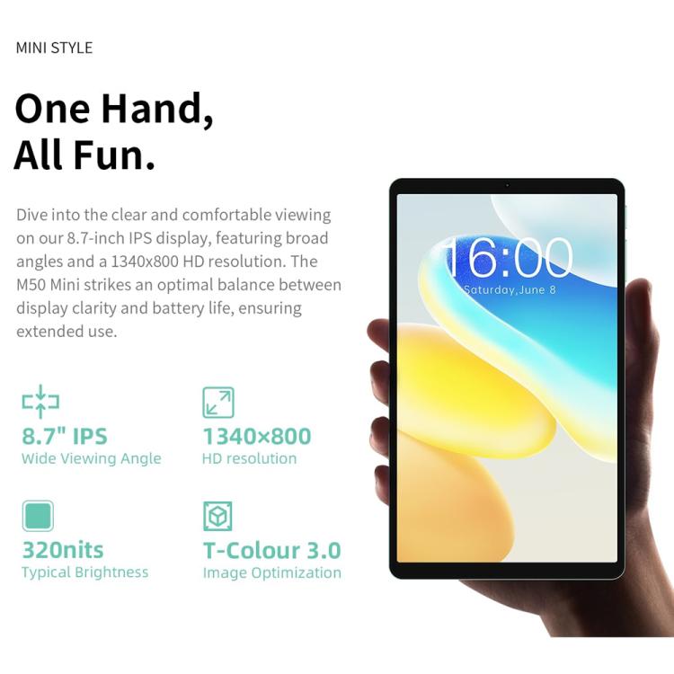 Teclast M50 Mini WiFi Tablet PC, 4GB+128GB, 8.7 inch Android 15 Unisoc T606 Octa Core, M50 Mini