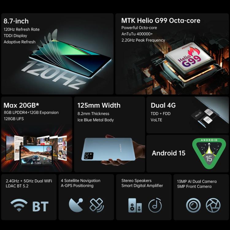 Teclast T50 Mini 4G LTE Tablet PC, 8GB+128GB, 8.7 inch Android 15 MediaTek Helio G99 Octa Core, Support Dual SIM, T50 Mini