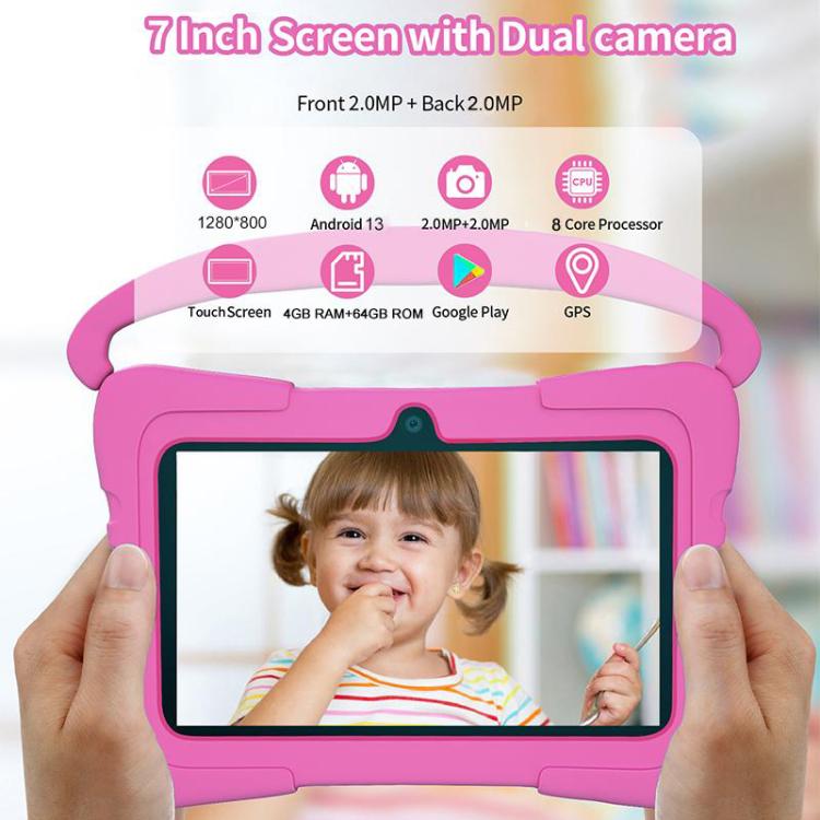 BDF K3 7 inch WiFi Kids Tablet PC with Silicone Case, 2GB+32GB, Android 8.1 MTK6735 Quad Core CPU, US Plug, 4GB+64GB