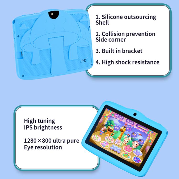 BDF 7 inch WiFi Kids Tablet PC with Mushroom Silicone Case, 1GB+16GB, Android 8.1 MTK6735 Quad Core CPU, US Plug, 3GB+32GB