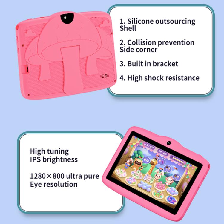 BDF 7 inch WiFi Kids Tablet PC with Mushroom Silicone Case, 2GB+32GB, Android 8.1 MTK6735 Quad Core CPU, US Plug, 4GB+64GB