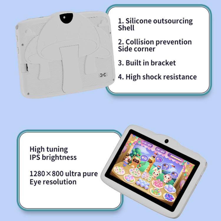 BDF 7 inch WiFi Kids Tablet PC with Mushroom Silicone Case, 2GB+32GB, Android 8.1 MTK6735 Quad Core CPU, US Plug, 4GB+64GB