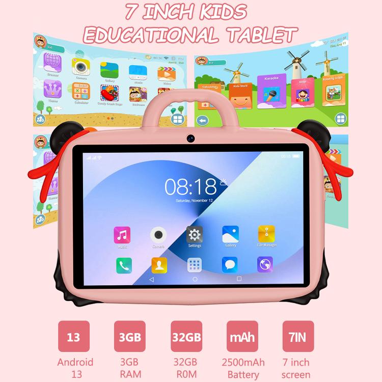 BDF 7 inch WiFi Kids Tablet PC with Nezha Silicone Case, 1GB+16GB, Android 8.1 MTK6735 Quad Core CPU, US Plug, 3GB+32GB