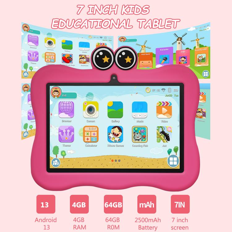 BDF 7 inch WiFi Kids Tablet PC with Crab Silicone Case, 2GB+32GB, Android 8.1 MTK6735 Quad Core CPU, US Plug, 4GB+64GB