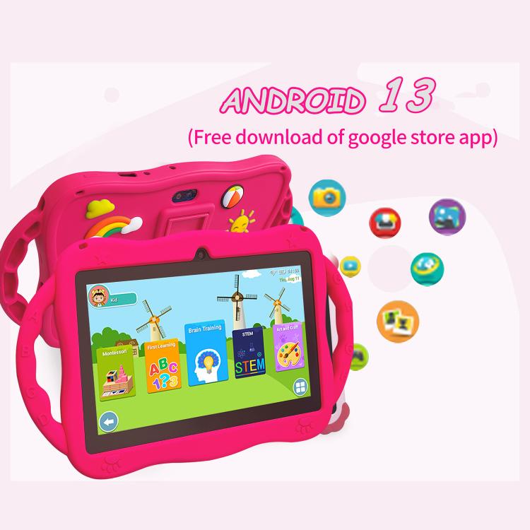 BDF 7 inch WiFi Kids Tablet PC with Giraffe Silicone Case, 2GB+32GB, Android 8.1 MTK6735 Quad Core CPU, US Plug, 4GB+64GB