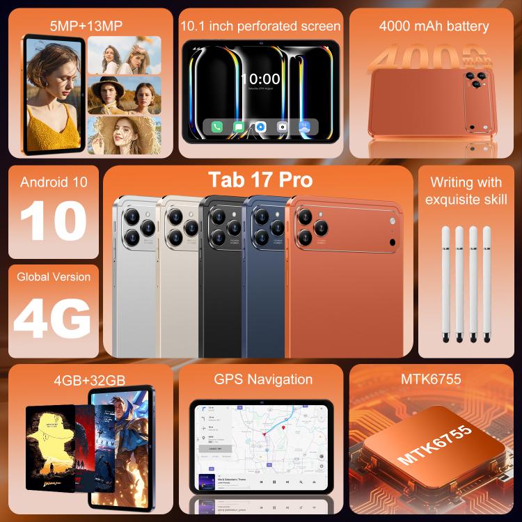 Tab 17 Pro 10.1 inch 4G LTE Tablet PC, 4GB+32GB, Android 10 MTK6755 Octa Core, AU Plug, AU Plug