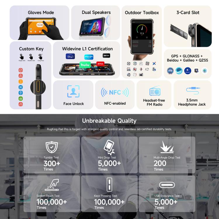 Ulefone Rugking Pad Pro Rugged Tablet PC, 8GB+128GB, 8.68 inch Android 16 Unisoc T7250 Octa Core 4G Network, EU Plug
