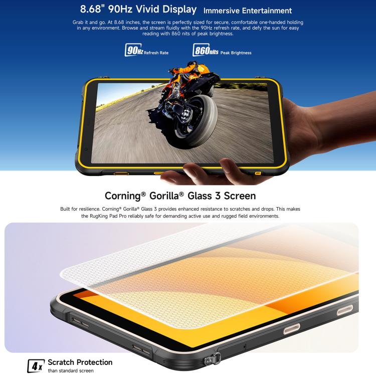 Ulefone Rugking Pad Pro Rugged Tablet PC, 8GB+128GB, 8.68 inch Android 16 Unisoc T7250 Octa Core 4G Network, EU Plug