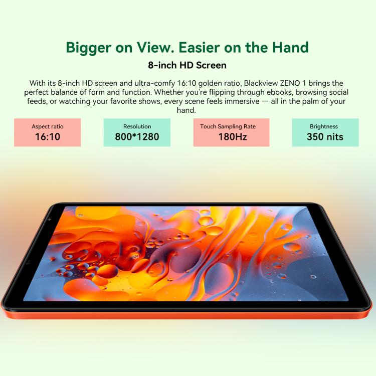 Blackview ZENO 1 Tablet PC, 6GB+256GB, 8 inch Android 15 Unisoc Tiger T615 Octa Core, Network: 4G, Global Version with Google Play, 6GB+256GB