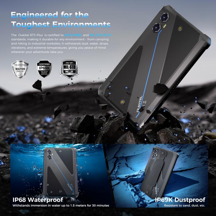 OUKITEL RT3 Plus 4G Network IP68/IP69K Rugged Tablet, 4GB+128GB, 8.0 inch Android 15 MediaTek G81 Octa-Core Support Dual SIM, EU Plug, RT3 Plus 4GB+128GB